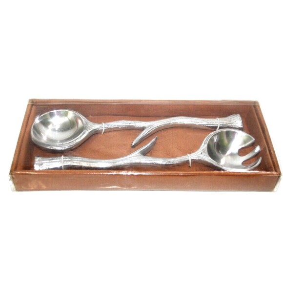 Long Antler Aluminum Salad Serving Spoon Salad Serving Fork Servers Set 12 Inch - Picture 11 of 11